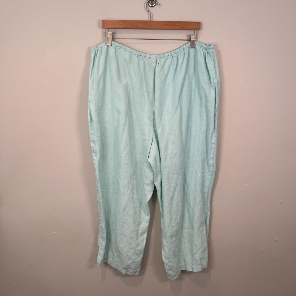 EILEEN FISHER Woman Irish‎ Linen Pants Plus Size 2X Mint Green Coastal Split Hem - Picture 2 of 9